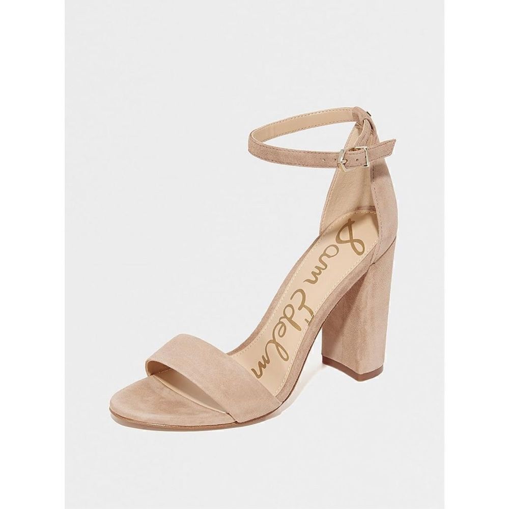 Sam Edelman Women's Yaro Beige Heeled Ankle Strap Block Sandals Size 9.5